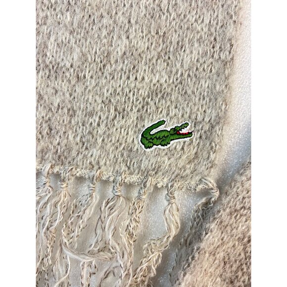 Vintage 1960s Izod Lacoste Womens Gray Fringe Scarf Iconic Crocodile Logo - Picture 3 of 4